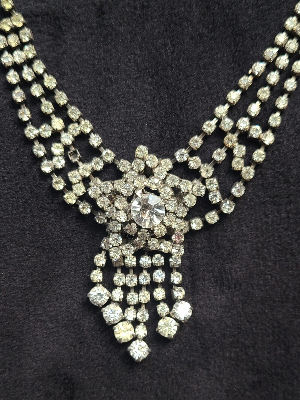 Vintage Rhinestone Star Waterfall Necklace